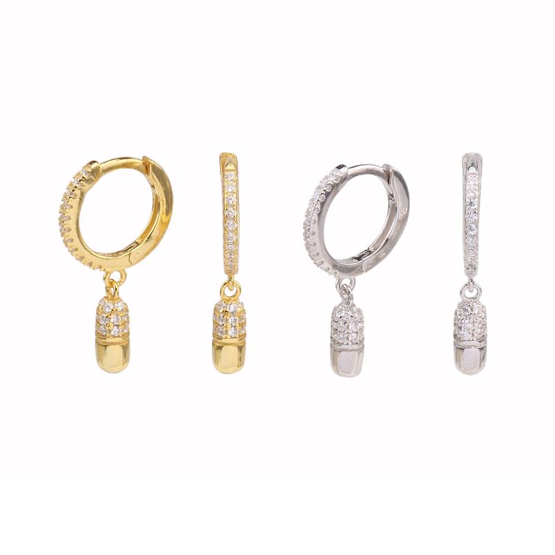 1 Paar Elegant Basic Geometrisch Überzug Inlay Sterling Silber Zirkon Weißgold Plattiert Vergoldet Ohrringe