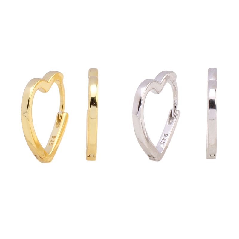 1 Pair Sweet Heart Shape Plating Sterling Silver Gold Plated Earrings