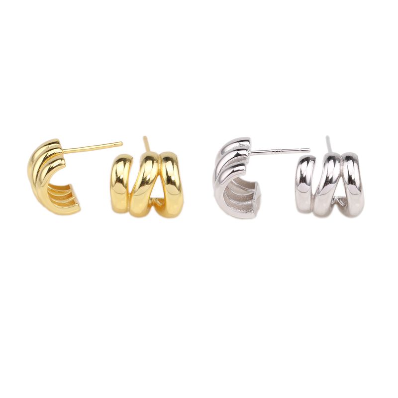1 Pair Classic Style C Shape Plating Sterling Silver Gold Plated Earrings