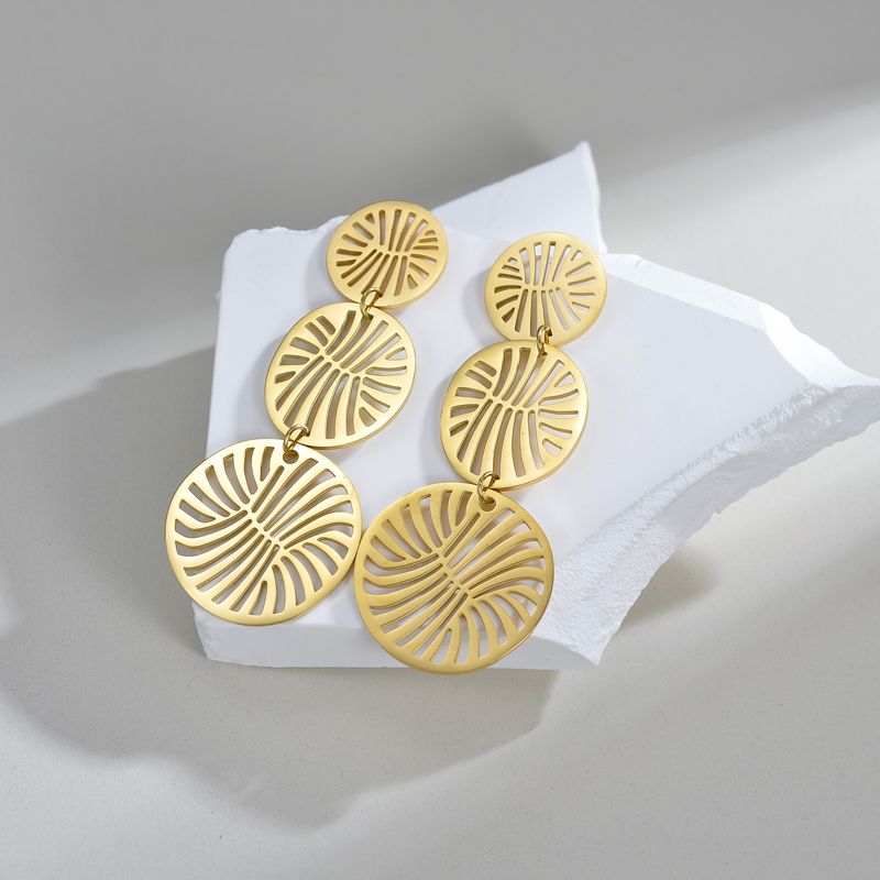1 Pair Simple Style Irregular Round Plating Hollow Out 304 Stainless Steel Titanium Steel 18K Gold Plated Drop Earrings