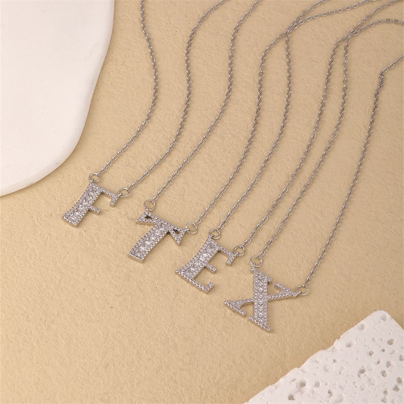 Stainless Steel Copper Simple Style Classic Style Plating Inlay Letter Zircon Pendant Necklace