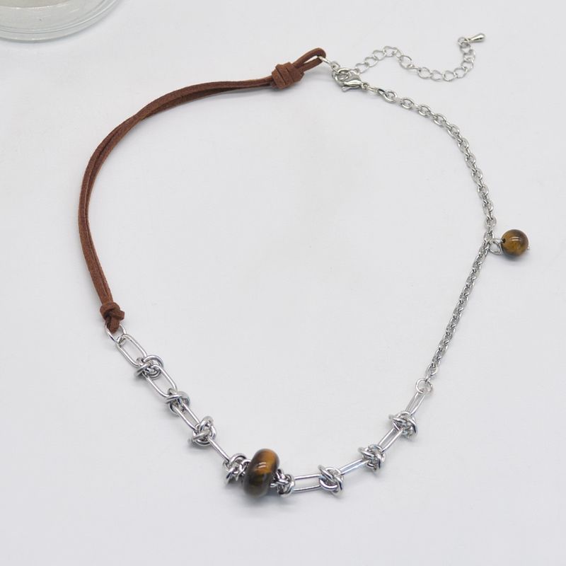Retro Solid Color Pu Leather Alloy Tiger Eye Wholesale Necklace