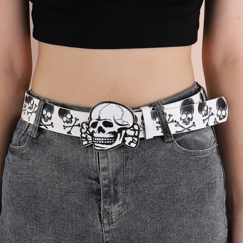 Lady Punk Skull Imitation Leather Alloy Women's Leather Belts