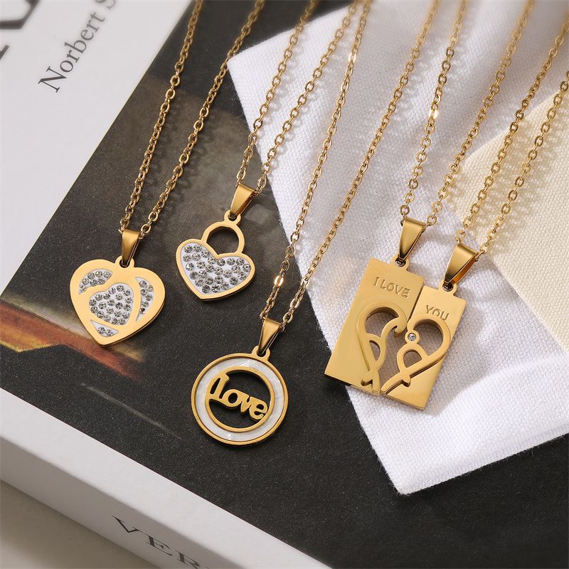 Ig Style Simple Style Love Heart Shape Lock Stainless Steel Plating Inlay Zircon Pendant Necklace
