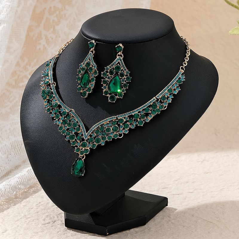 Lady Water Droplets Alloy Plating Inlay Rhinestones Women's Earrings Necklace
