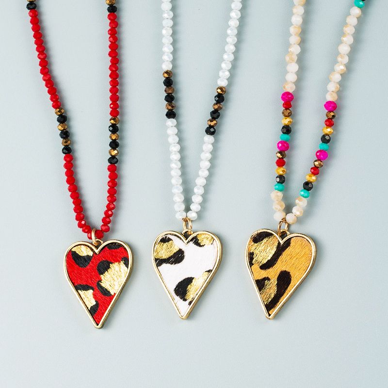 Ethnic Style Bohemian Heart Shape Artificial Crystal Alloy Beaded Leather Gold Plated Women's Pendant Necklace