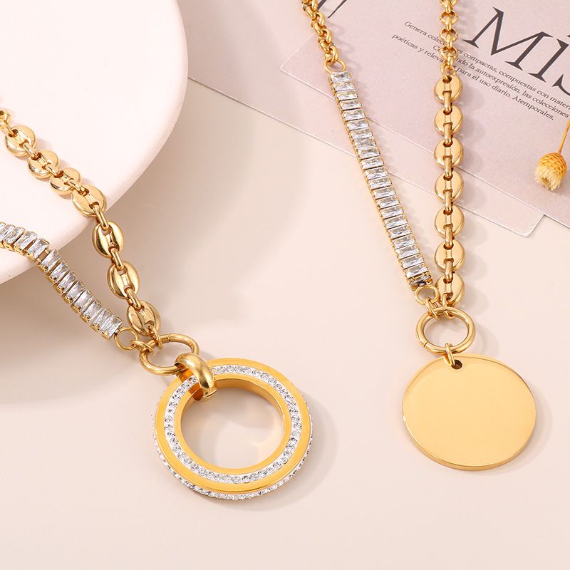 Titanium Steel 18K Gold Plated Hip-Hop Simple Style Plating Inlay Round Zircon Pendant Necklace