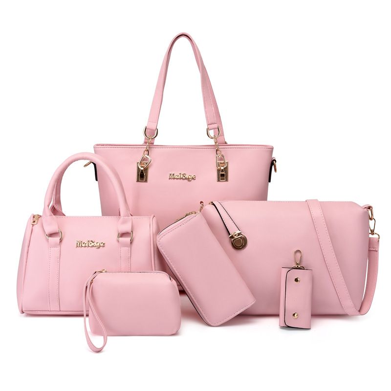 Women's Large Pu Leather Solid Color Classic Style Square Zipper Bag Sets
