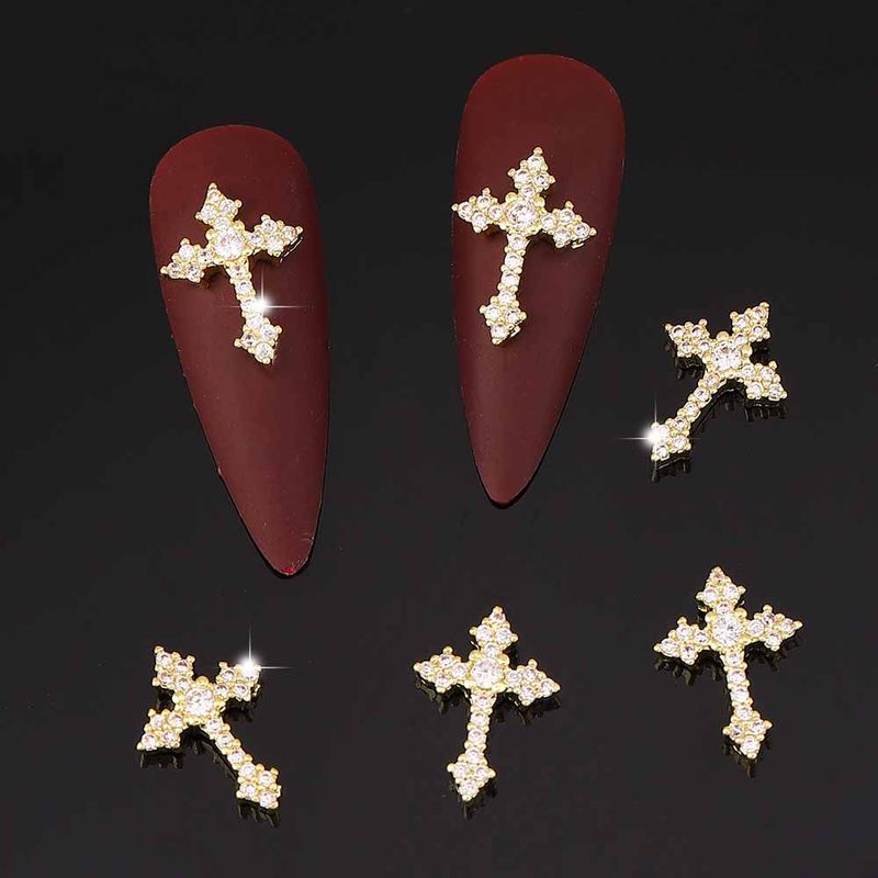 Gothic Simple Style Cross Metal Nail Decoration Accessories 6 Pieces