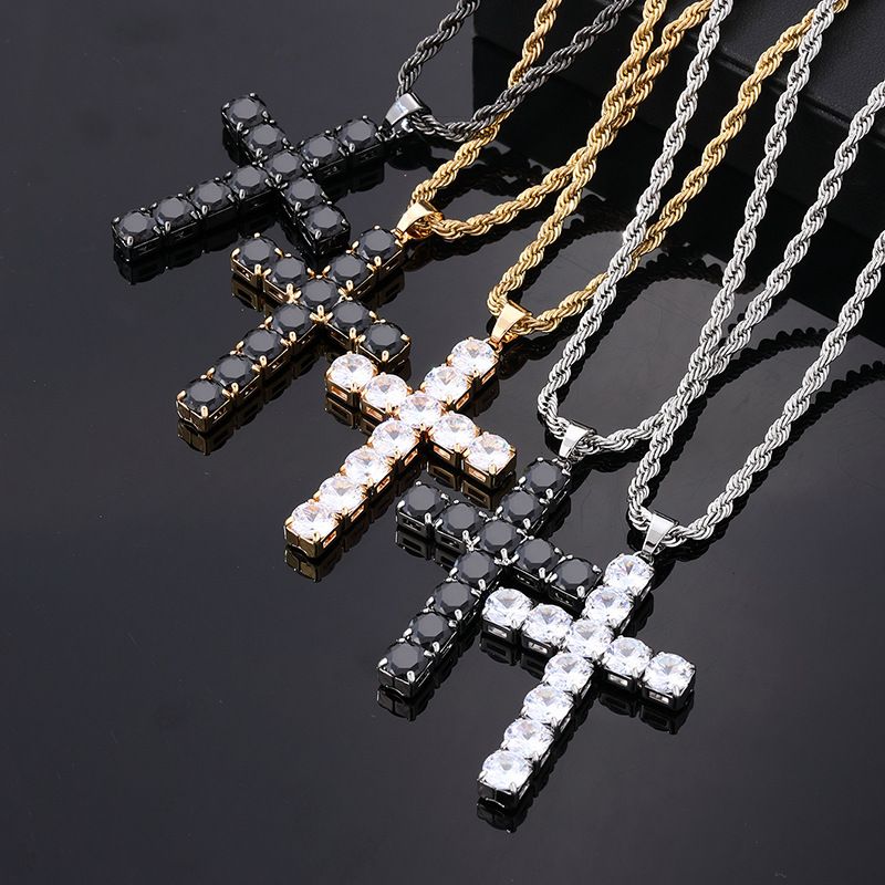 Hip-Hop Cross 304 Stainless Steel Copper Plating Inlay Zircon Men's Pendant Necklace