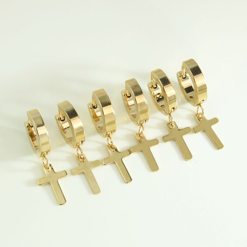 1 Pair Simple Style Commute Cross Plating 304 Stainless Steel 18K Gold Plated Earrings