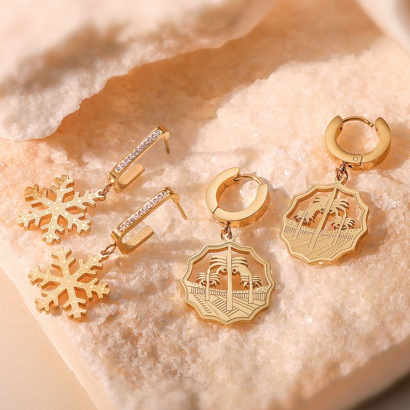 1 Pair Simple Style Commute Solid Color Plating Inlay 304 Stainless Steel Zircon 18K Gold Plated Drop Earrings