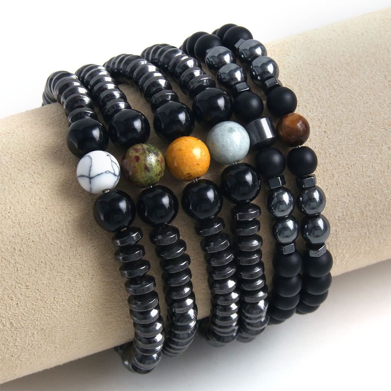 Classic Style Round Stainless Steel Natural Stone Bracelets