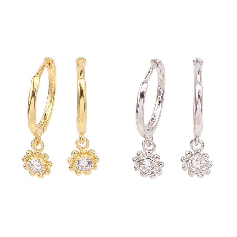 1 Pair Sweet Flower Plating Inlay Sterling Silver Artificial Gemstones Gold Plated Earrings