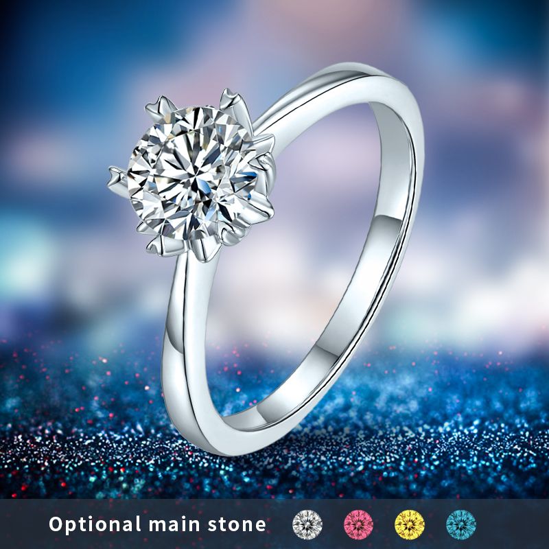 Lady Round Sterling Silver Plating Inlay Moissanite Rhodium Plated Silver Plated Rings