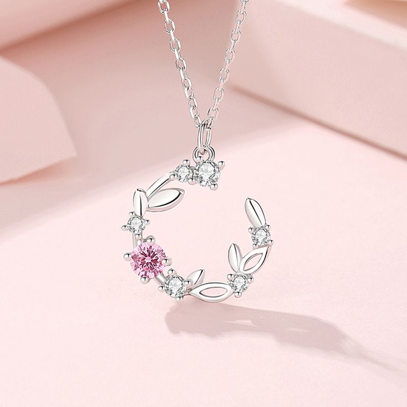 Sweet Simple Style Wreath Sterling Silver Zircon Pendant Necklace