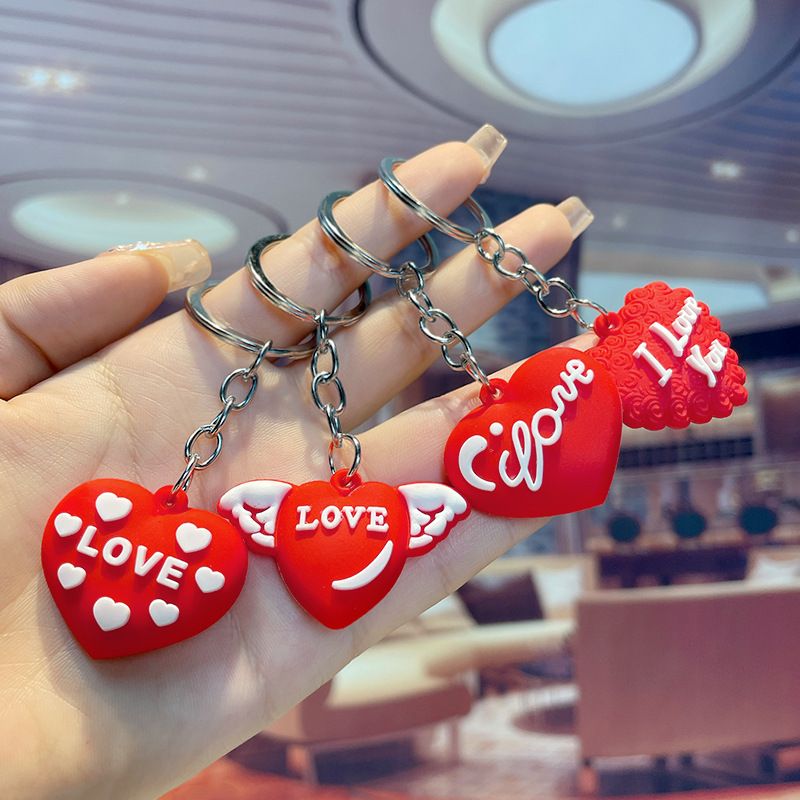 Cute Letter Heart Shape Pvc Valentine's Day Couple Keychain