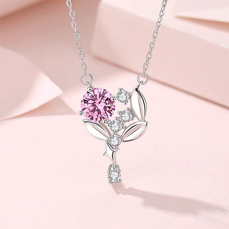 Sweet Simple Style Heart Shape Grain Sterling Silver Three-dimensional Zircon Pendant Necklace