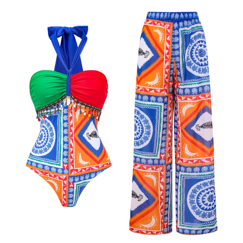 Women's Lady Modern Style Printing 2 Pieces Set One Piece Swimwear