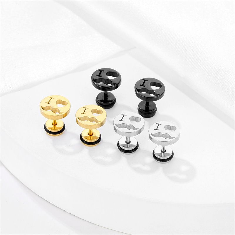 1 Piece Vintage Style Letter Heart Shape Plating Stainless Steel Ear Studs