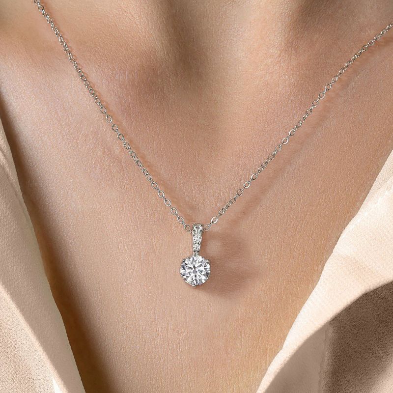 Casual Shiny Solid Color Sterling Silver Gra Plating Inlay Moissanite White Gold Plated Pendant Necklace