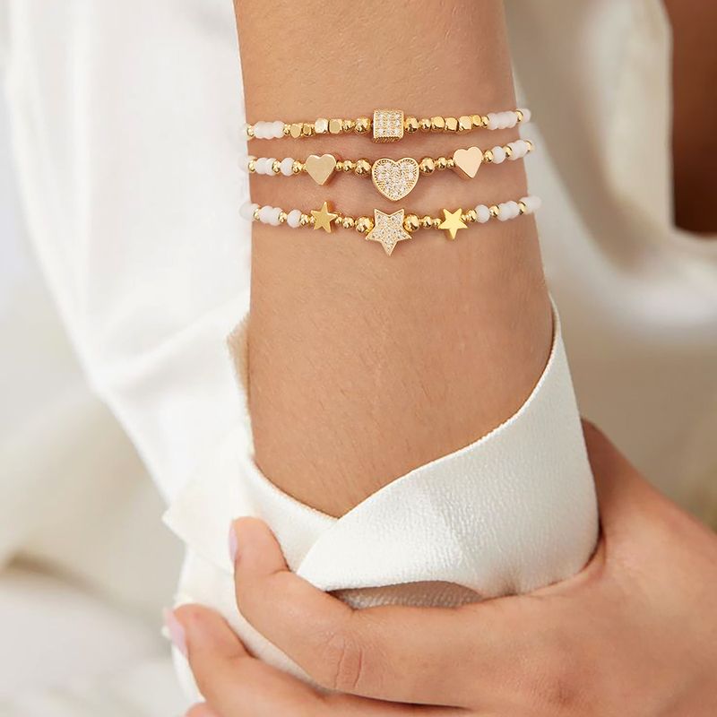 Ig Style Handmade Bohemian Heart Shape Artificial Crystal Rhinestone Artificial Rhinestones 18k Gold Plated Women's Bracelets