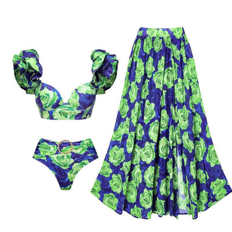 Women's Flower 3 Pieces Set Bikinis Swimwear