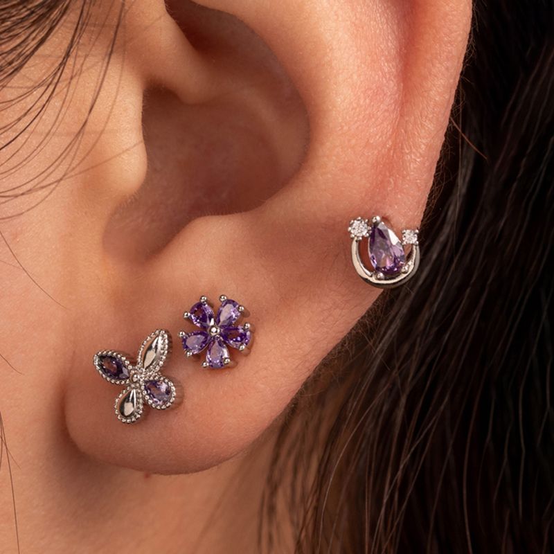 1 Piece Simple Style Four Leaf Clover Water Droplets Flower Inlay 316 Stainless Steel  Zircon Ear Studs