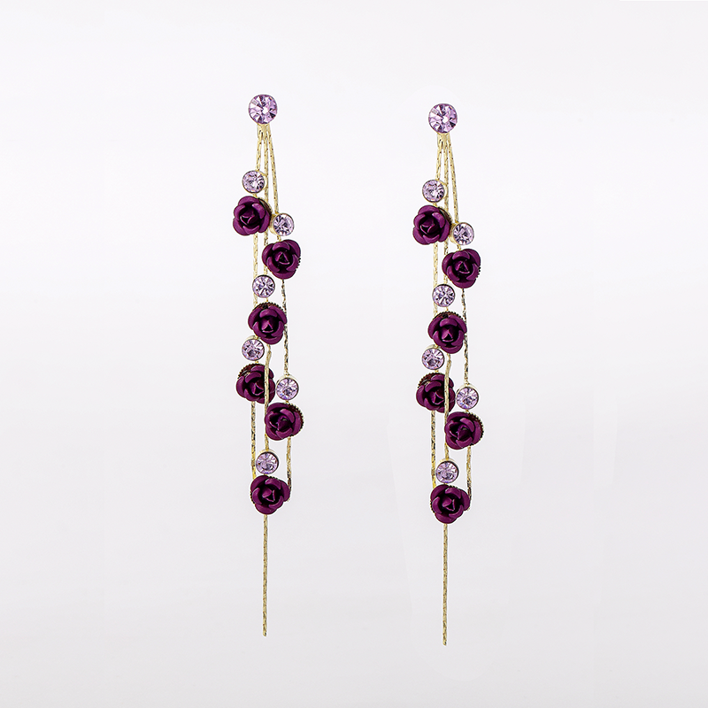 1 Pair Elegant Simple Style Flower Tassel Inlay Alloy Artificial Rhinestones Drop Earrings