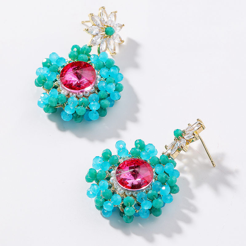 1 Pair Ig Style Luxurious Flower Beaded Inlay Copper Artificial Crystal Artificial Rhinestones Zircon Drop Earrings