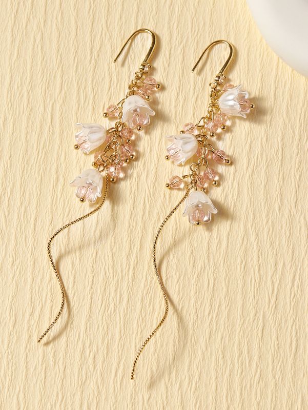 1 Pair Elegant Simple Style Flower Inlay Alloy Artificial Crystal Artificial Rhinestones Drop Earrings