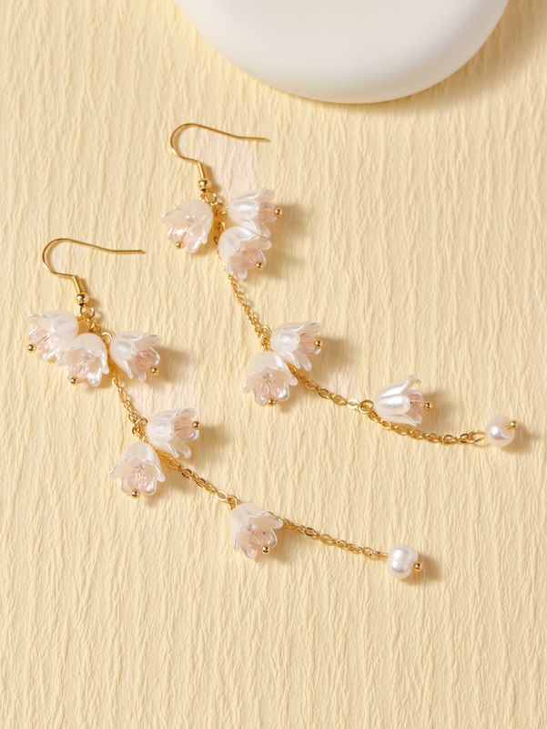1 Pair Elegant Simple Style Flower Inlay Alloy Artificial Crystal Drop Earrings