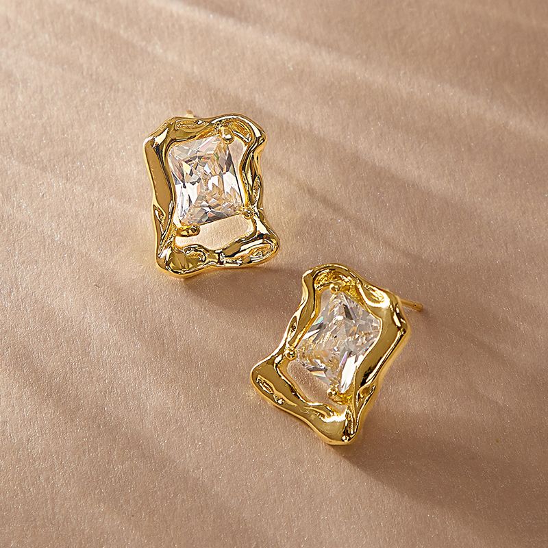 1 Pair Simple Style Korean Style Square Inlay Copper Zircon Ear Studs