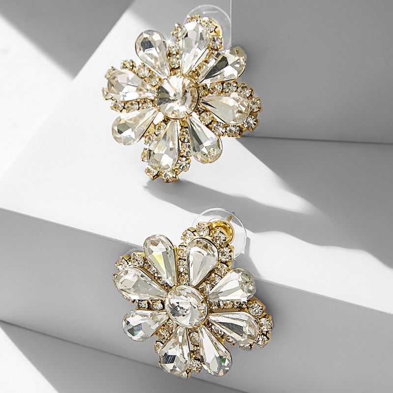 1 Par Elegante Estilo Simple Flor Embutido Aleación Diamantes De Imitación Artificiales Pendientes