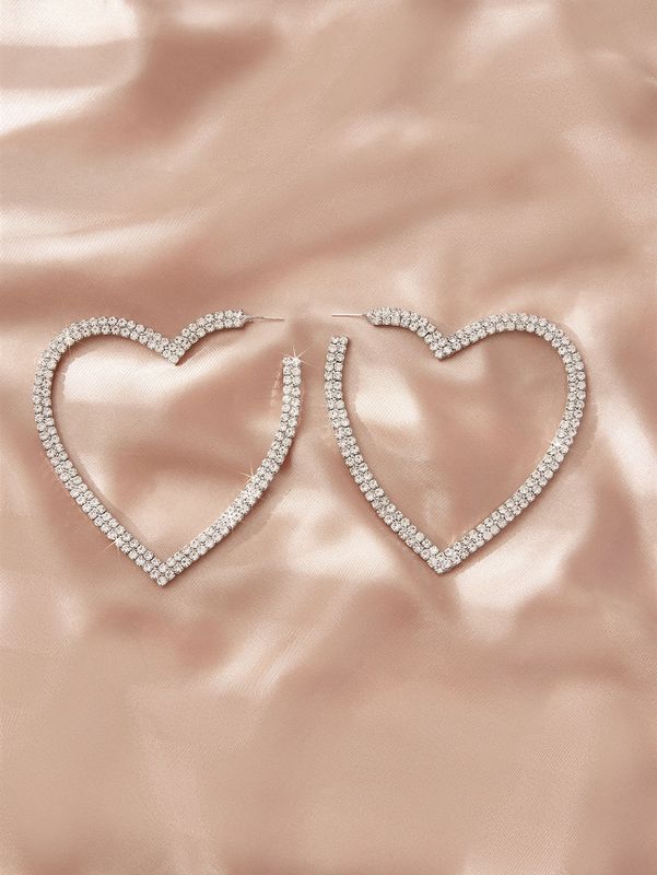 1 Pair Elegant Simple Style Korean Style Heart Shape Inlay Alloy Artificial Rhinestones Earrings