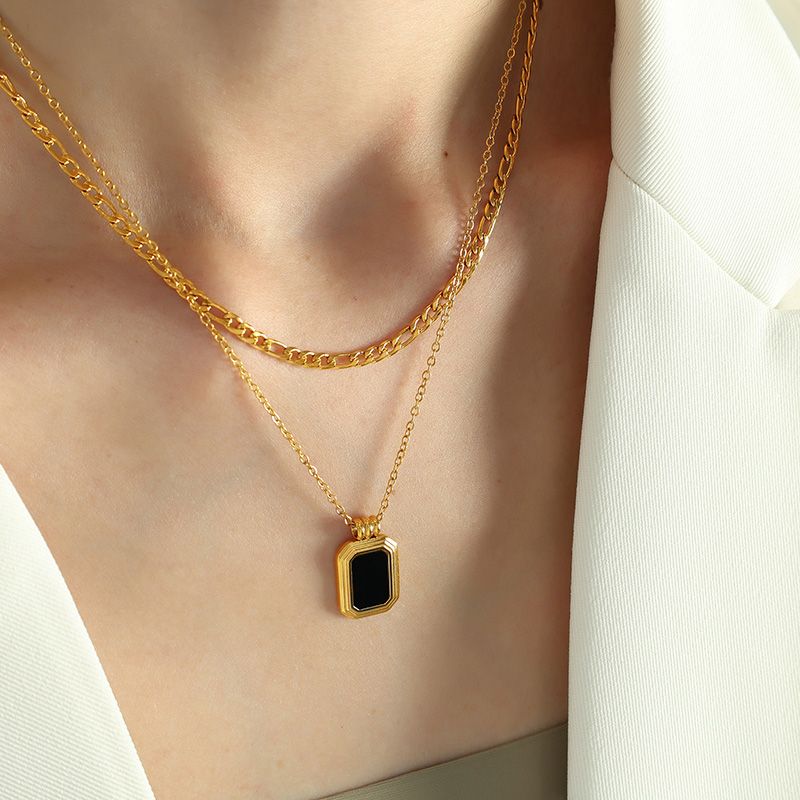Vintage Style Simple Style Square Arylic Titanium Steel Plating 18k Gold Plated Women's Necklace