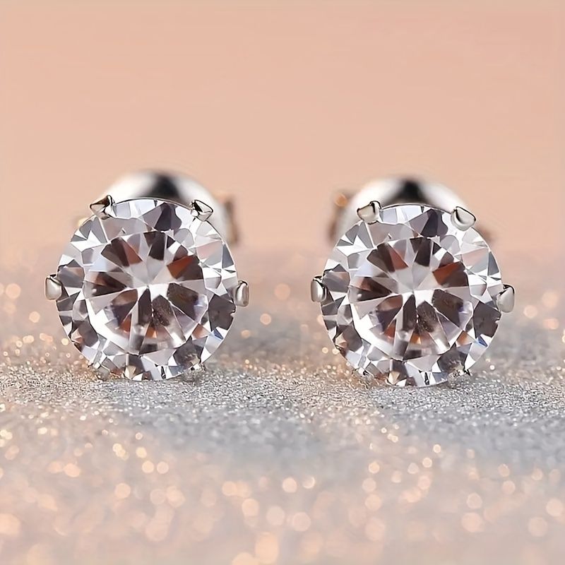 6 Paires Style Simple Brillant Rond Incruster Acier Inoxydable Diamant Boucles D'Oreilles