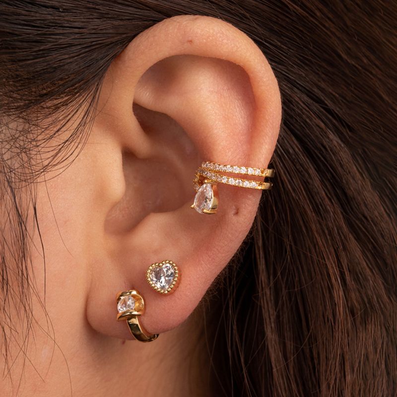 1 Piece Ear Cartilage Rings & Studs Simple Style Classic Style Round Water Droplets Heart Shape 316 Stainless Steel  Copper Inlay Zircon
