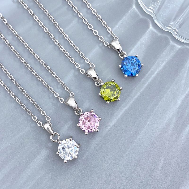 Casual Solid Color Sterling Silver Plating Inlay Moissanite White Gold Plated Necklace
