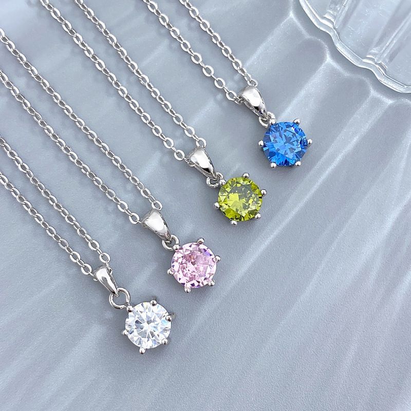 Décontractée Couleur Unie Argent Sterling Placage Incruster Moissanite Or Blanc Plaqué Collier