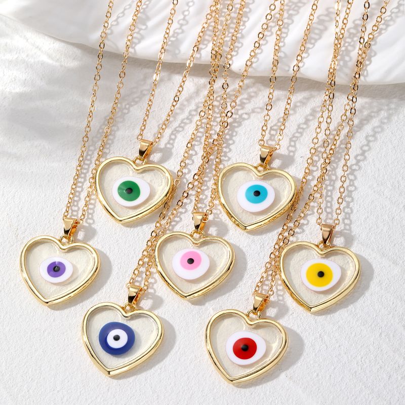 Casual Simple Style Heart Shape Eye Alloy Resin Women's Pendant Necklace