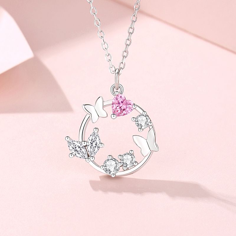 Simple Style Classic Style Butterfly Sterling Silver Inlay Zircon Pendant Necklace