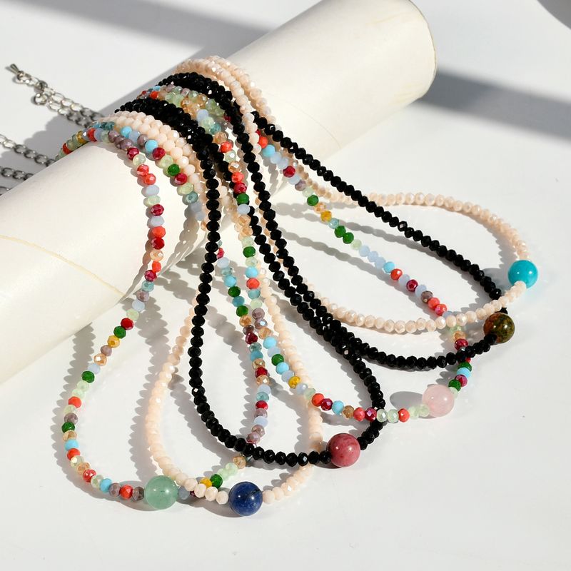Stainless Steel Artificial Gemstones Artificial Crystal Silver Plated Handmade Beaded Plating Color Block Necklace