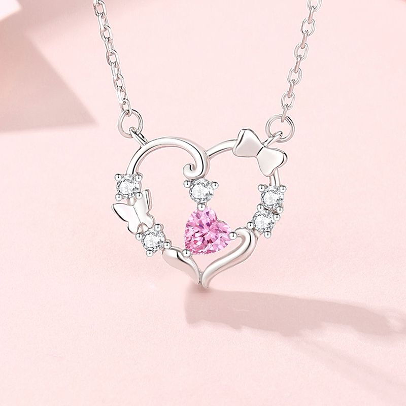 Simple Style Butterfly Sterling Silver Inlay Zircon Pendant Necklace