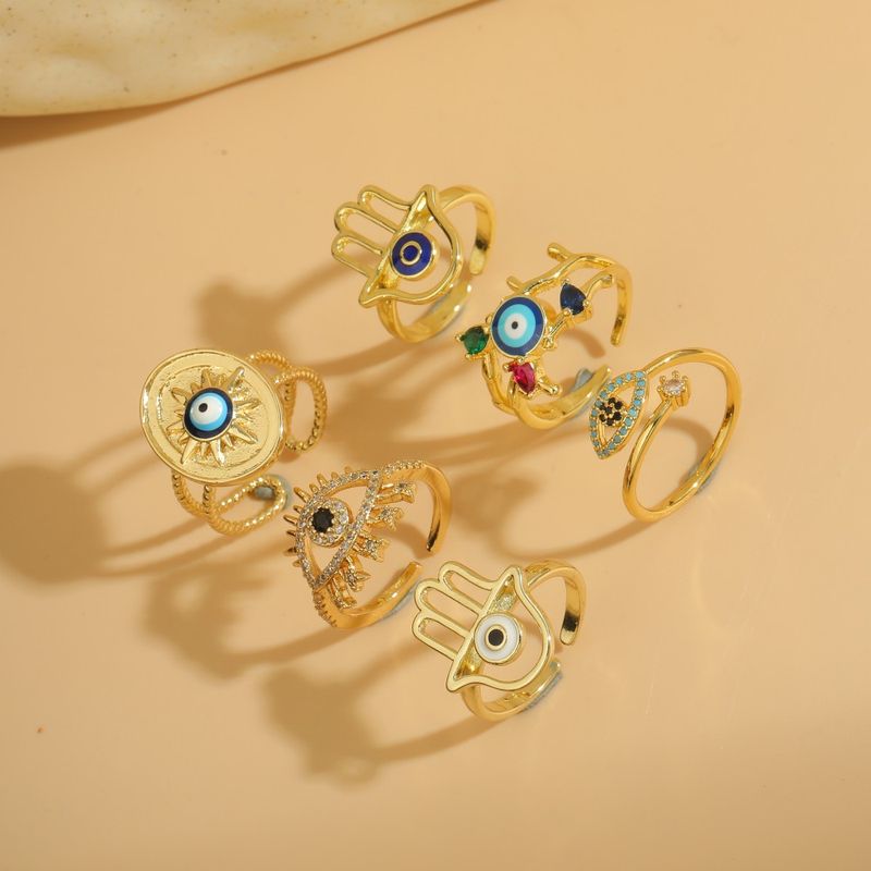 Vintage-stil Einfacher Stil Palme Kupfer Überzug Inlay Zirkon 14 Karat Vergoldet Offener Ring