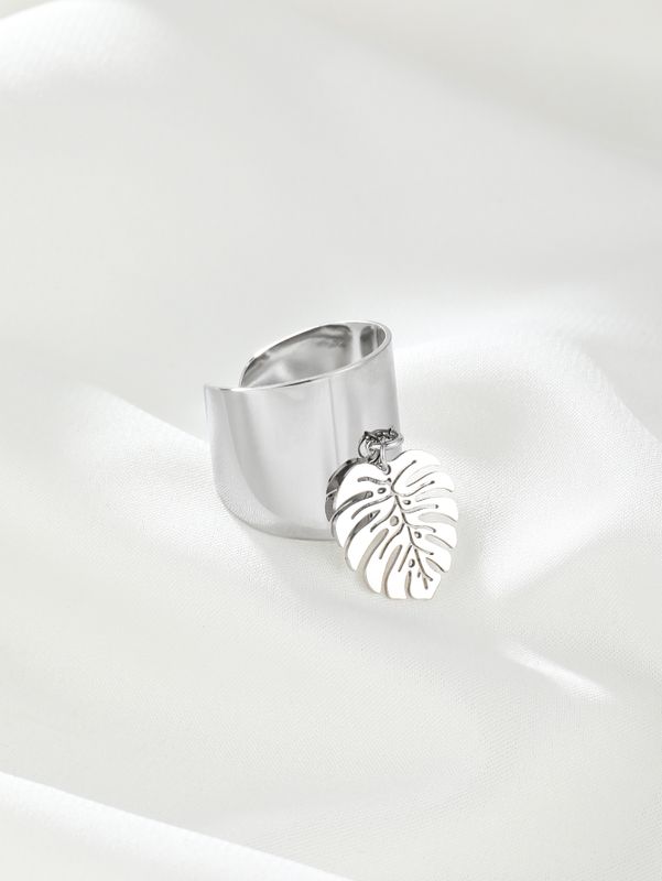304 Stainless Steel 14K Gold Plated Simple Style Plating Leaves Charm Rings