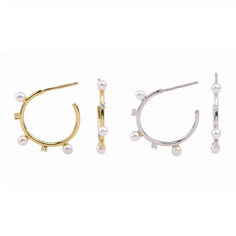 1 Pair Sweet C Shape Inlay Sterling Silver Artificial Gemstones Earrings