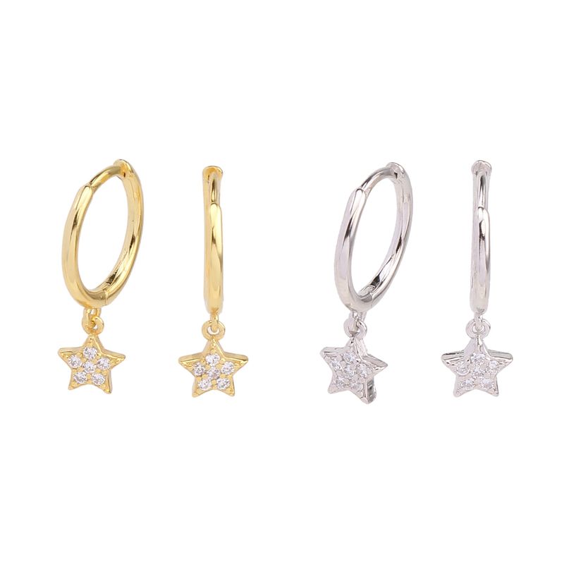 1 Pair Elegant Simple Style Star Solid Color Inlay Sterling Silver Zircon Drop Earrings