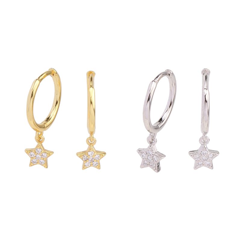 1 Par Elegante Estilo Simple Estrella Color Sólido Embutido Plata Esterlina Circón Pendientes De Gota