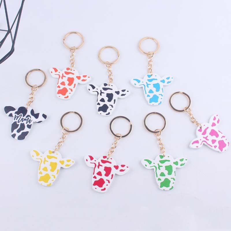 Cute Cows Wood Unisex Keychain